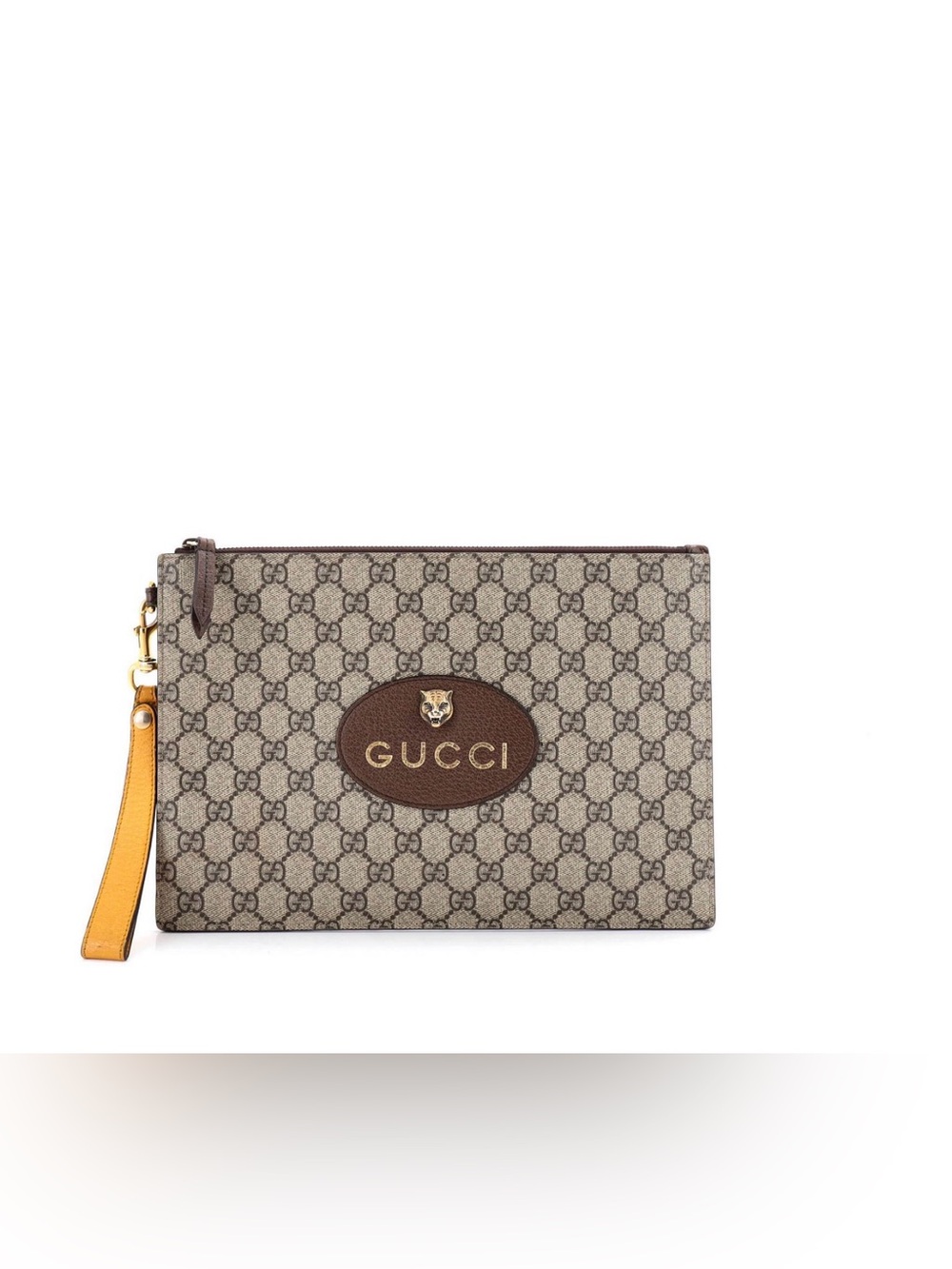 Gucci Beige Brown GG Supreme Zip Pouch with Tiger Neo pouch